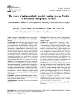 The Results of Arthroscopically Assisted Circular External Fixation in Bicondylar Tibial Plateau Fractures