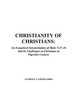 CHRISTIANITY of CHRISTIANS: an Exegetical Interpretation of Matt