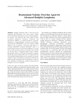 Brentuximab Vedotin: First-Line Agent for Advanced Hodgkin Lymphoma