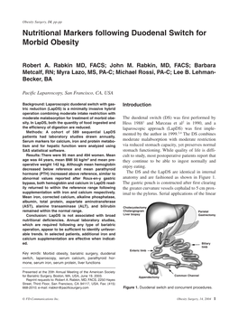 Nutritional Markers Following Duodenal Switch for Morbid Obesity