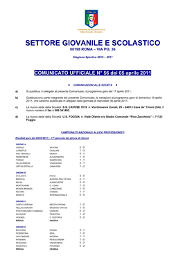 Settore Giovanile E Scolastico 00198 Roma – Via Po, 36