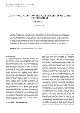 A CRITICAL ANALYSIS of the PONT DE NORMANDIE CABLE- STAYED BRIDGE � D T O Bimson 1 � 1University�Of�Bath