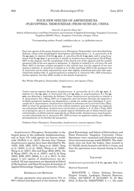 Four New Species of Amphinemura (Plecoptera: Nemouridae) from Sichuan, China