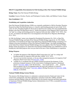 DRAFT Compatibility Determination for Fish Stocking at Deer Flat National Wildlife Refuge