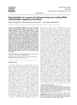 Retroposition As a Source of Antisense Long Non-Coding Rnas with Possible Regulatory Functions