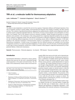 Trps Et Al.: a Molecular Toolkit for Thermosensory Adaptations