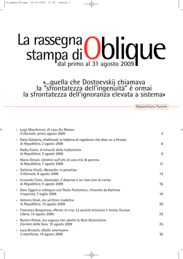 La Rassegna Stampa Dioblique Dal Primo Al 31 Agosto 2009