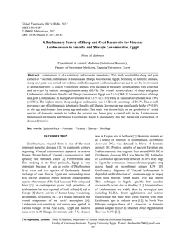 A Preliminary Survey of Sheep and Goat Reservoirs for Visceral Leishmaniasis in Ismailia and Sharqia Governorates, Egypt