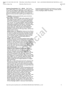 Antimony Pentachloride, Sbcl5—299.02 [7647-18-9]— Exceed That Produced by 0.05 Mg of Lead Ion in an Equal Clear, Reddish-Yellow, Oily, Hygroscopic, Caustic Liquid