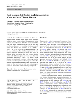 Root Biomass Distribution in Alpine Ecosystems of the Northern Tibetan Plateau