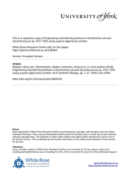 Engineering Mannitol Biosynthesis in Escherichia Coli and Synechococcus Sp