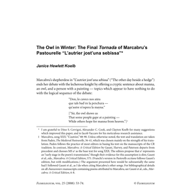 The Owl in Winter: the Final Tornada of Marcabru's Pastourelle “L'autrier