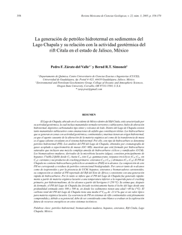 La Generación De Petróleo Hidrotermal En Sedimentos Del Lago Chapala Y Su Relación Con La Actividad Geotérmica Del Rift Citala En El Estado De Jalisco, México