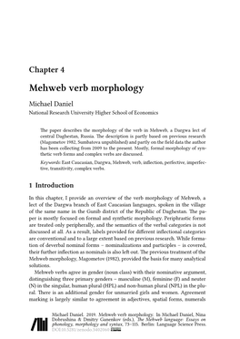 Chapter 4 Mehweb Verb Morphology Michael Daniel National Research University Higher School of Economics