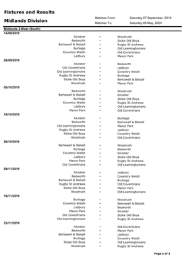 Fixtures and Results Midlands Division