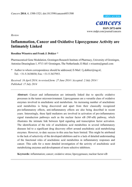 Inflammation, Cancer and Oxidative Lipoxygenase Activity Are Intimately Linked