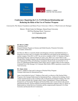 Conference: Repairing the U.S.-NATO-Russia Relationship and Reducing the Risks of the Use of Nuclear Weapons