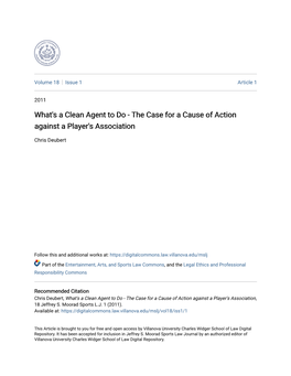 What's a Clean Agent to Do - the Case for a Cause of Action Against a Player's Association