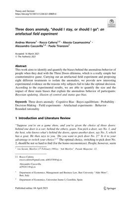 Three Doors Anomaly, “Should I Stay, Or Should I Go”: an Artefactual Field