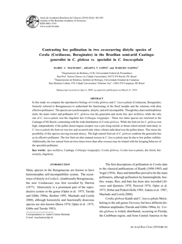 Cordiaceae, Boraginales) in the Brazilian Semi-Arid Caatinga: Generalist in C