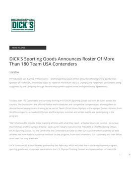 DICK's Sporting Goods Announces Roster of More Than 180 Team USA Contenders