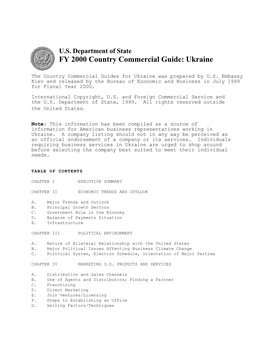 FY 2000 Country Commercial Guide: Ukraine