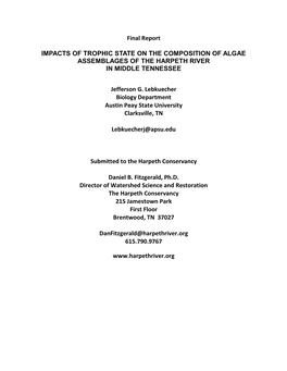 Final Report IMPACTS of TROPHIC STATE on the COMPOSITION OF