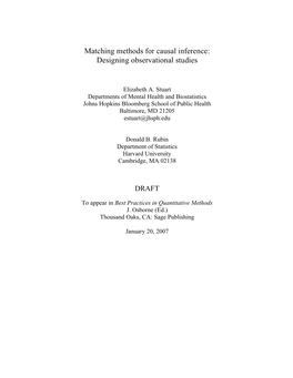 Matching Methods for Causal Inference: Designing Observational Studies