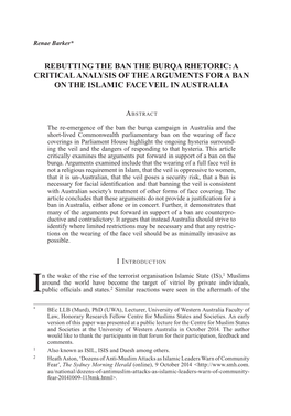 Rebutting the Ban the Burqa Rhetoric: a Critical Analysis of the Arguments for a Ban on the Islamic Face Veil in Australia