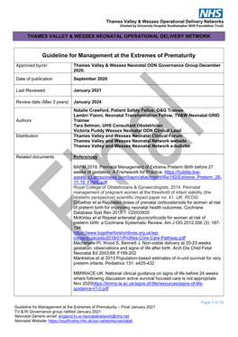 Guideline for Management at the Extremes of Prematurity