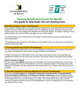 Housing Benefit and Council Tax Benefit Our Guide to Help Those Who Are Starting Work