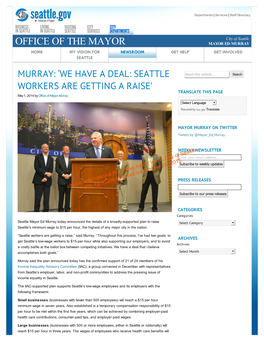 Murray: 'We Have a Deal: Seattle Workers Are Getting a Raise'