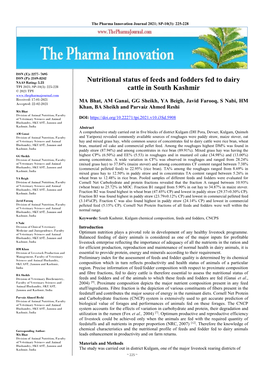 Nutritional Status of Feeds and Fodders Fed to Dairy Cattle in South Kashmir