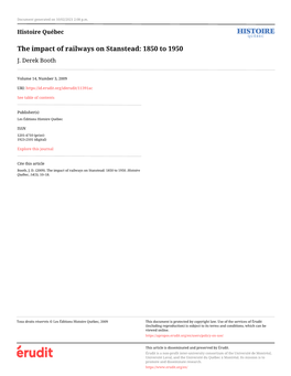 The Impact of Railways on Stanstead: 1850 to 1950 J