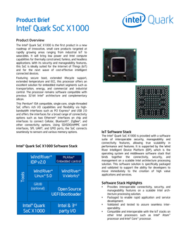 Product Brief Intel® Quark Soc X1000