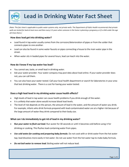 Lead in Drinking Water Fact Sheet