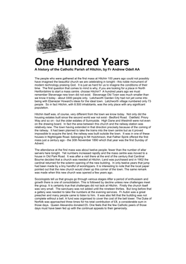 One Hundred Years a History of the Catholic Parish of Hitchin, by Fr Andrew Odell AA