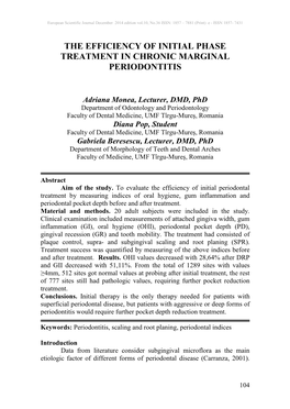 The Efficiency of Initial Phase Treatment in Chronic Marginal Periodontitis