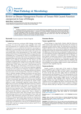 Review on Disease Management Practice of Tomato Wilt Caused