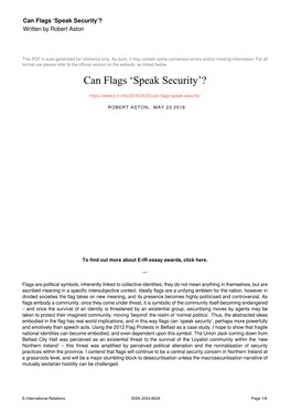 Can Flags ‘Speak Security’? Written by Robert Aston