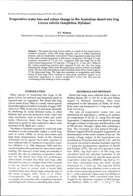 Evaporative Water Loss and Colour Change in the Australian Desert Tree Frog Litoria Rubella (Amphibia: Hylidae)