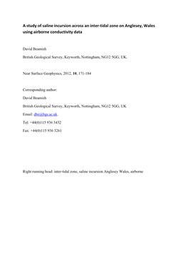 A Study of Saline Incursion Across an Inter-Tidal Zone on Anglesey, Wales