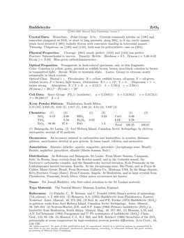 Baddeleyite Zro2 C 2001-2005 Mineral Data Publishing, Version 1 Crystal Data: Monoclinic