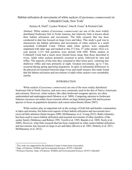 Habitat Utilization & Movements of White Suckers (Catostomus