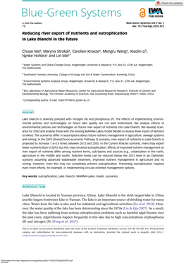 Reducing River Export of Nutrients and Eutrophication in Lake Dianchi in the Future