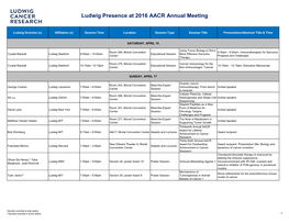 Ludwig Presence at 2016 AACR Annual Meeting