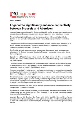 Loganair to Significantly Enhance Connectivity Between Brussels And