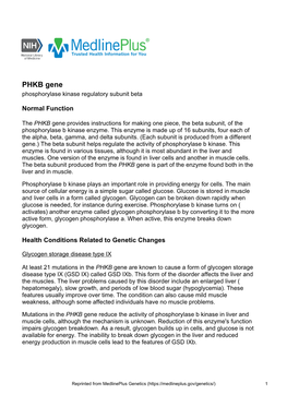 PHKB Gene Phosphorylase Kinase Regulatory Subunit Beta