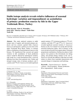 Stable Isotope Analysis Reveals Relative Influences of Seasonal