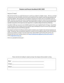 Student and Parent Handbook 2021-2022